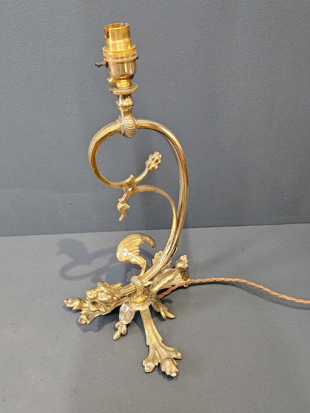 Unusual Late Victorian Brass Griffin Table Lamp View IV
