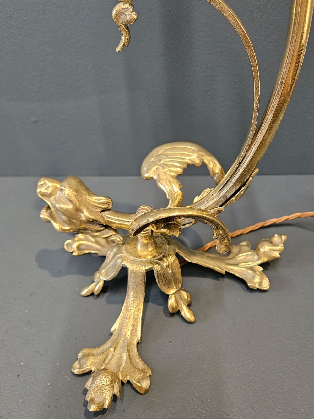 Unusual Late Victorian Brass Griffin Table Lamp View V