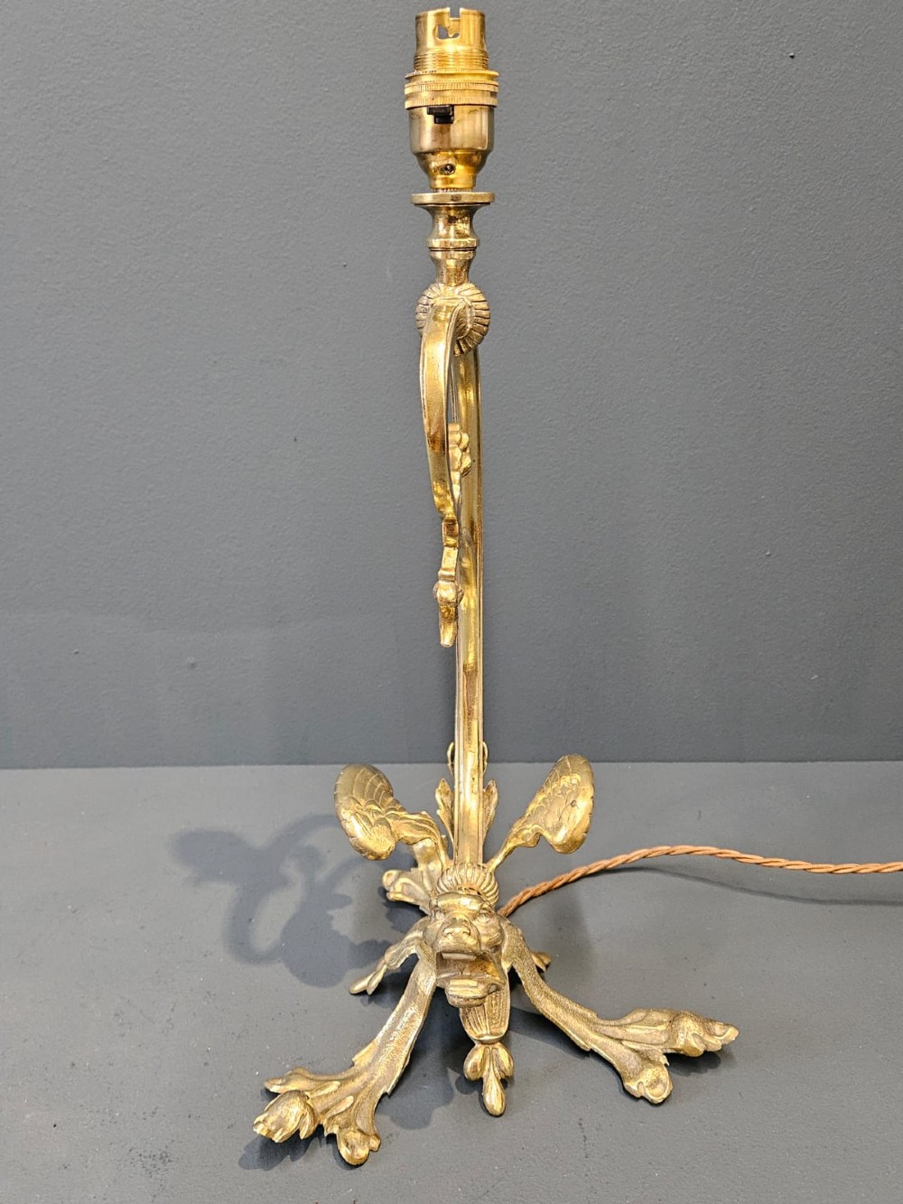 Unusual Late Victorian Brass Griffin Table Lamp View VII