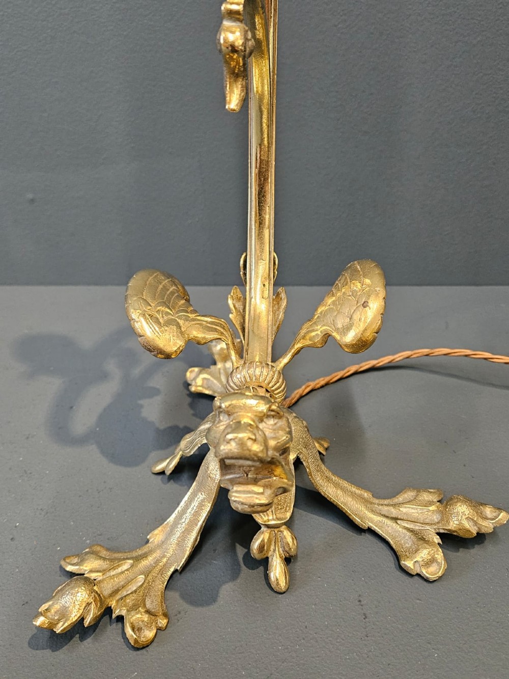 Unusual Late Victorian Brass Griffin Table Lamp View VIII