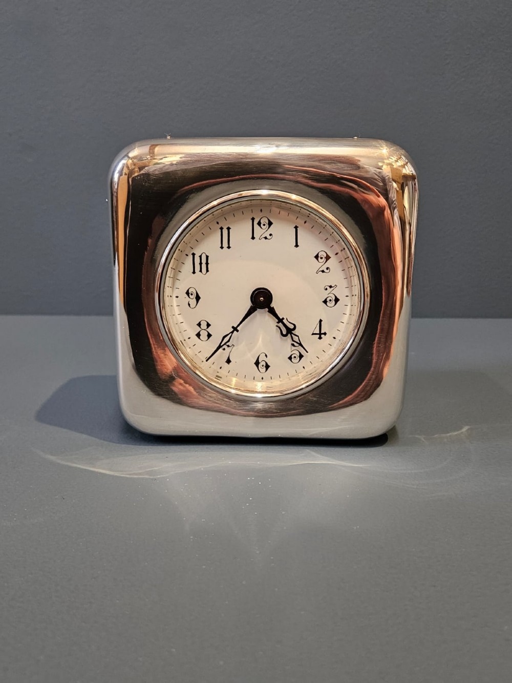 Superb Edwardian Silver and Crocodile Skin Clock View II