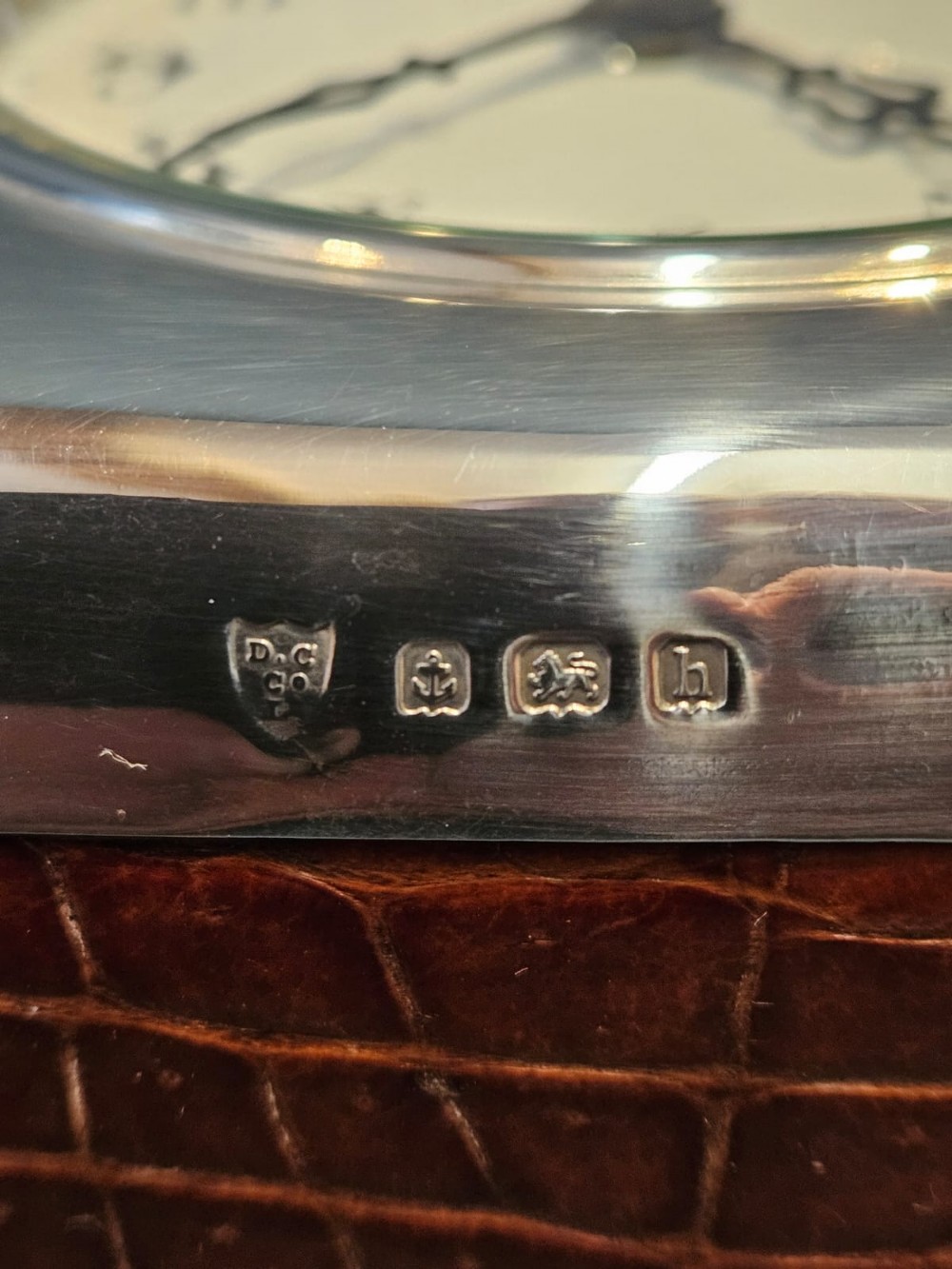 Superb Edwardian Silver and Crocodile Skin Clock View IV