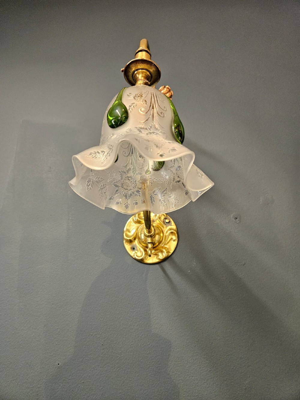 Pair of Art Nouveau Brass and Copper Wall Lights and Shades View V