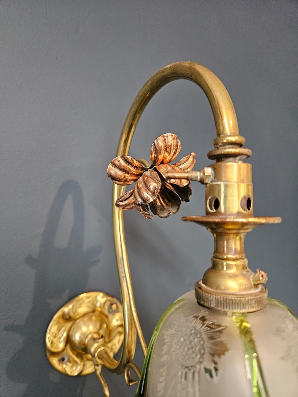 Pair of Art Nouveau Brass and Copper Wall Lights and Shades View VII