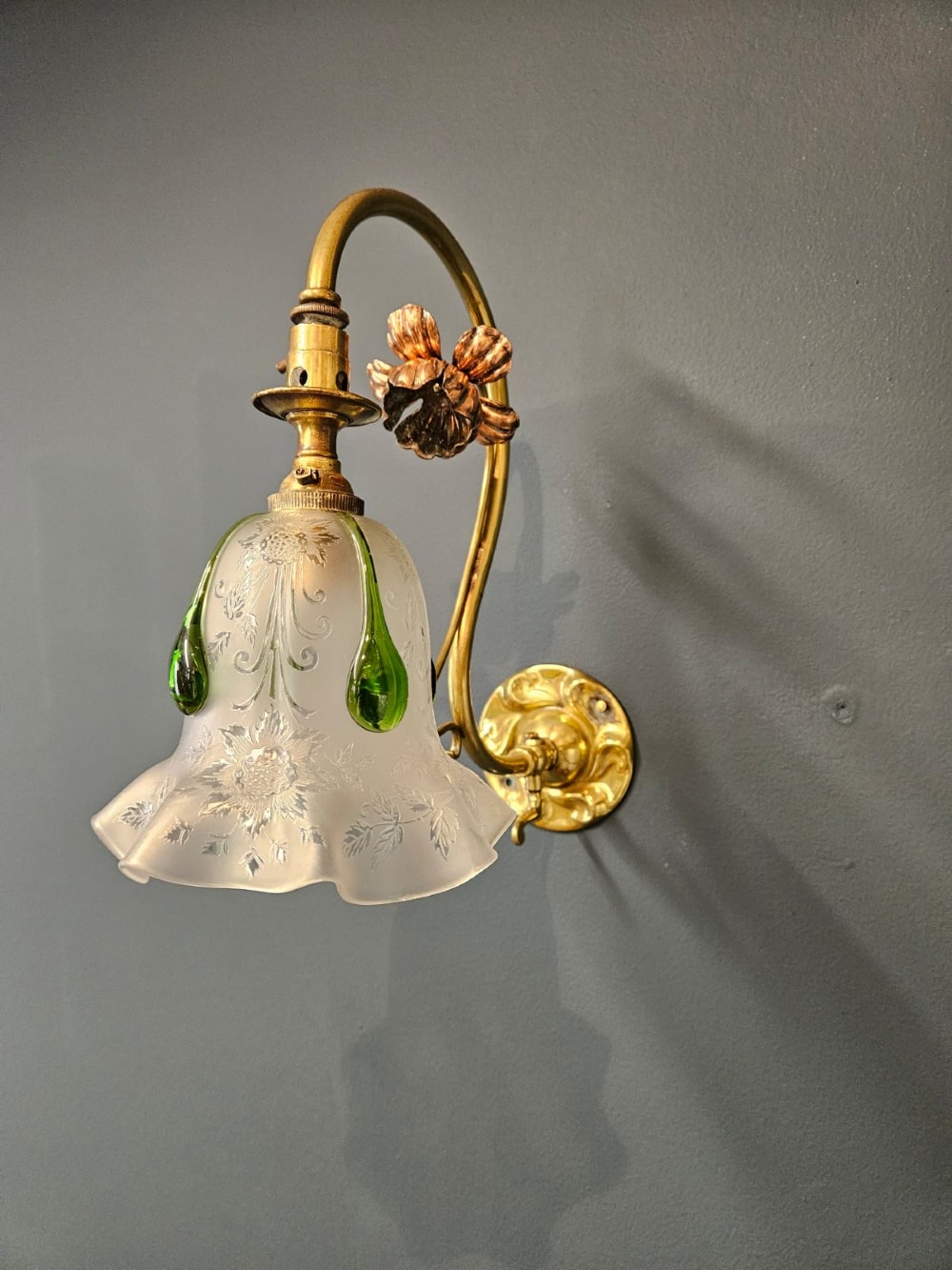 Pair of Art Nouveau Brass and Copper Wall Lights and Shades View X
