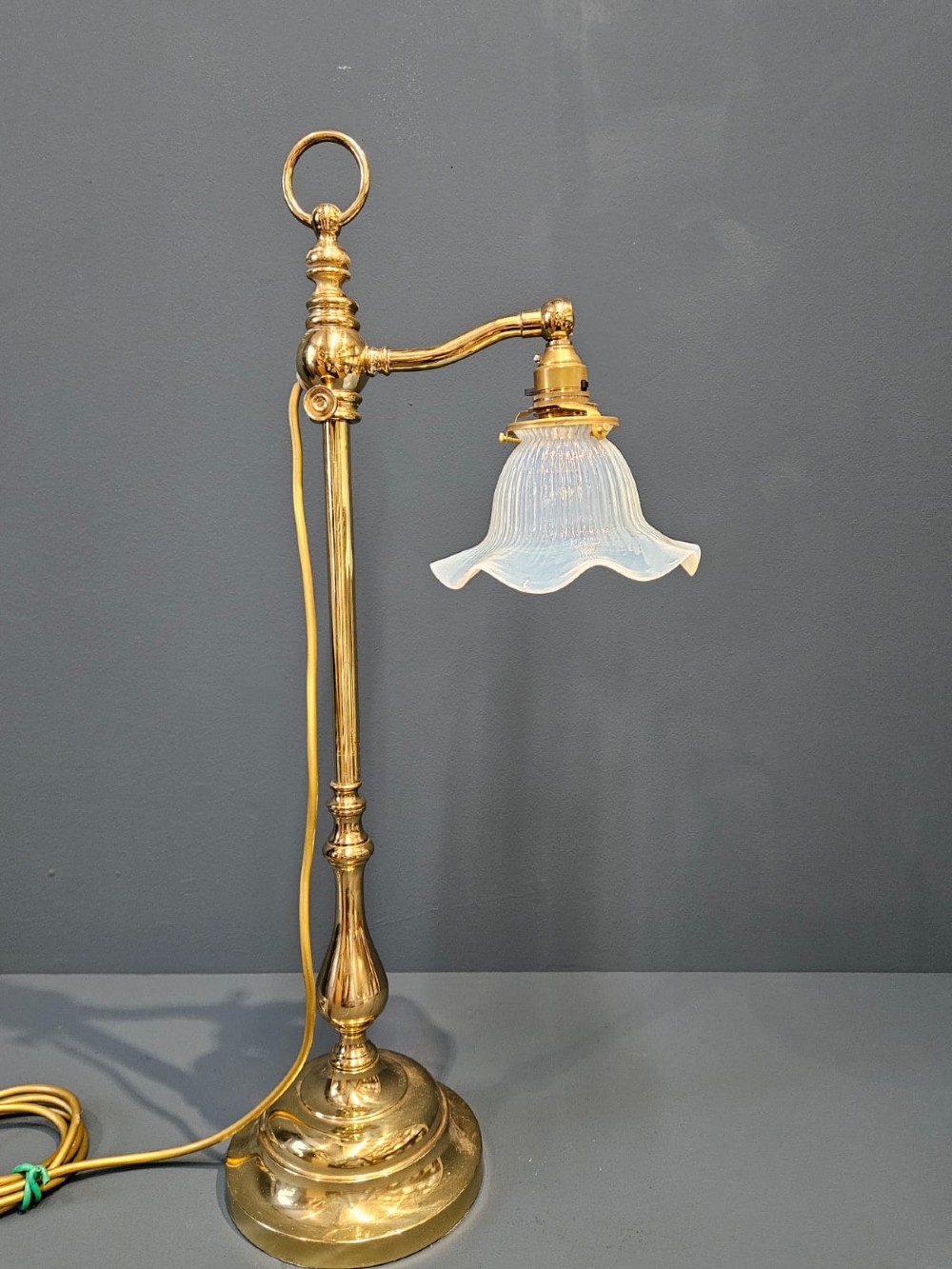 Edwardian Brass Rise and Fall Table Lamp View IV