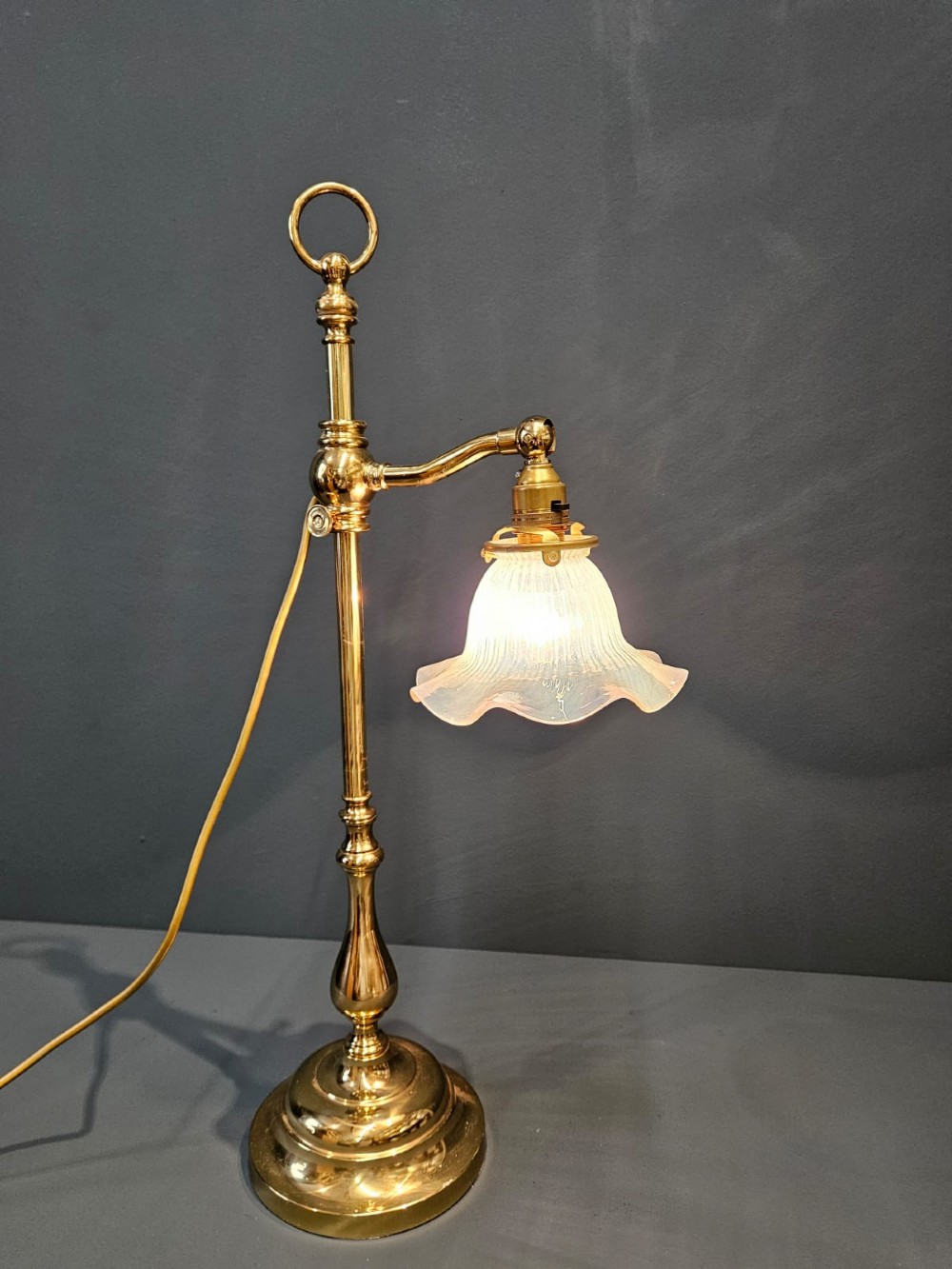 Edwardian Brass Rise and Fall Table Lamp View V