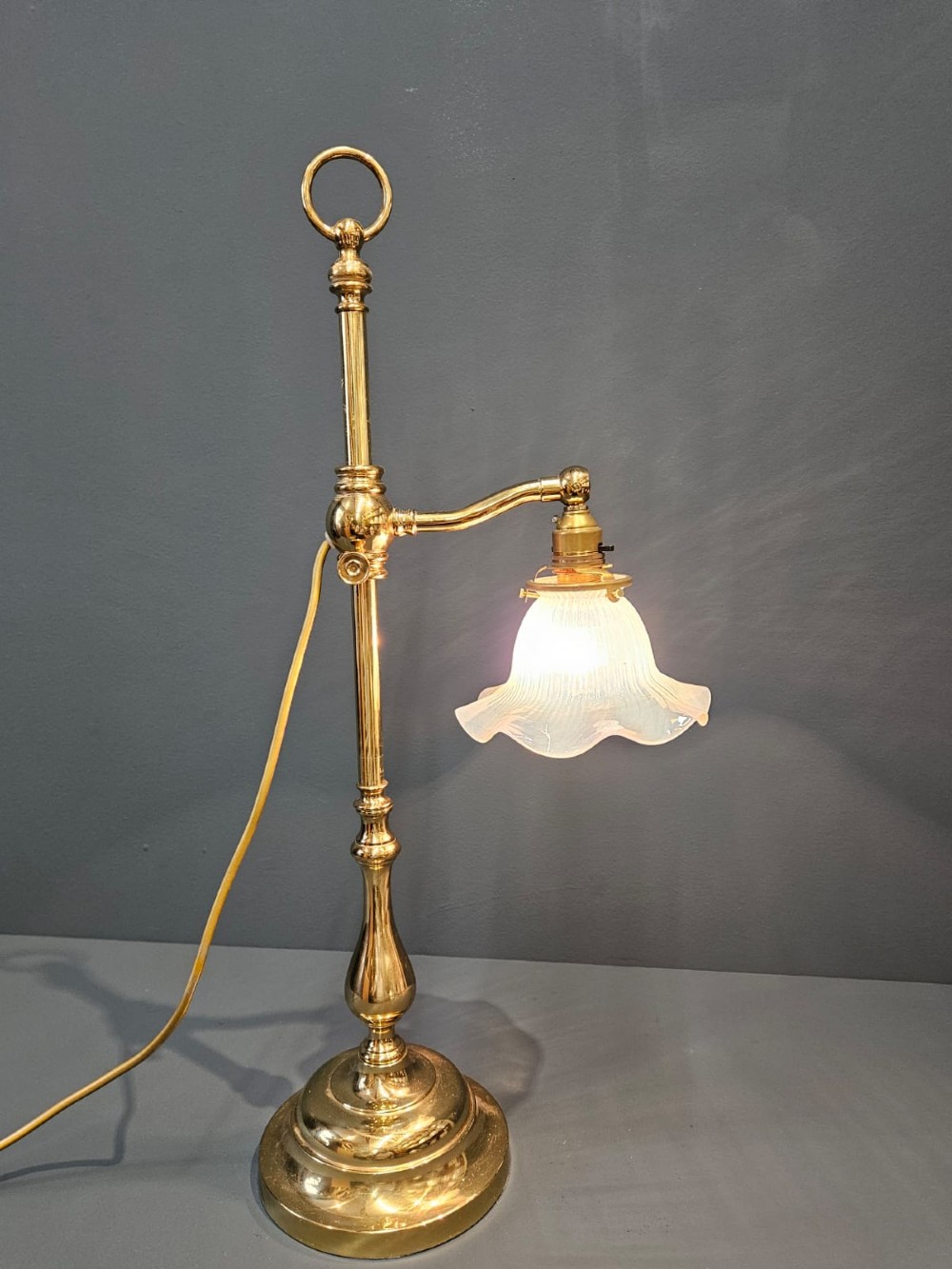Edwardian Brass Rise and Fall Table Lamp View VI