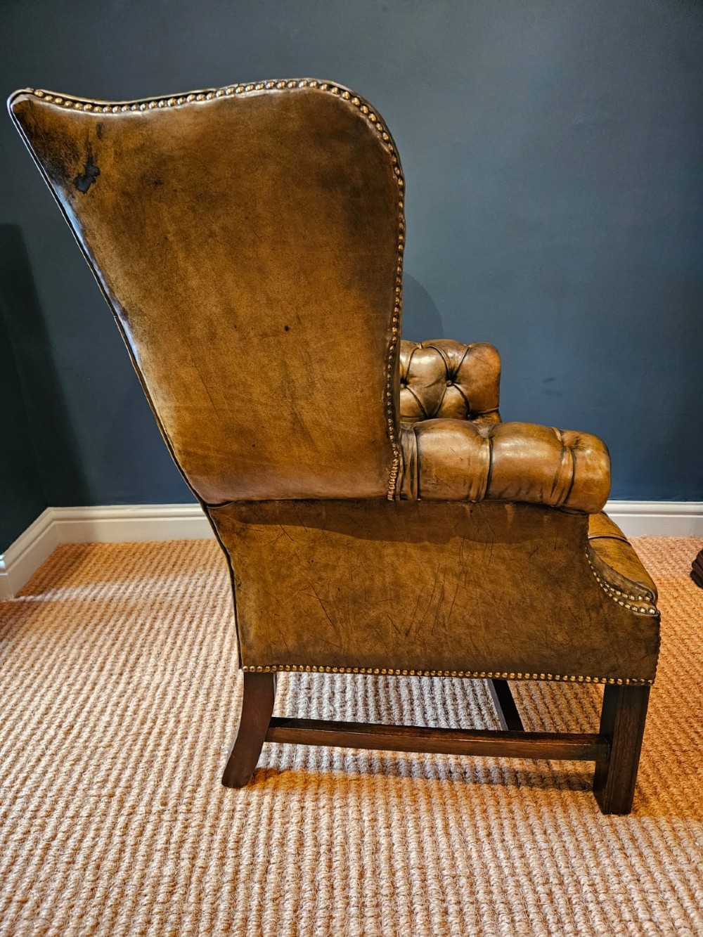 Matching Pair of 1930's Leather Wing Back Arm Chairs View IV