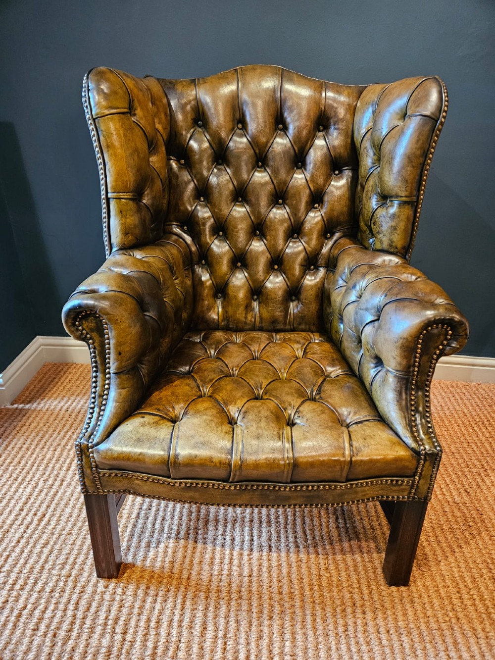 Matching Pair of 1930's Leather Wing Back Arm Chairs View VIII