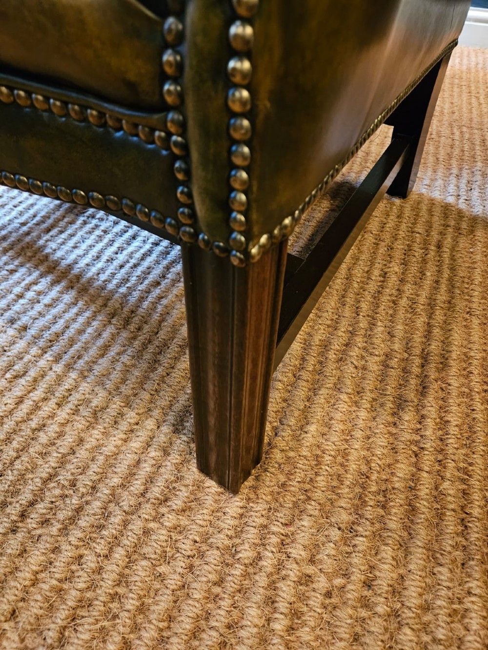 Matching Pair of 1930's Leather Wing Back Arm Chairs View IX