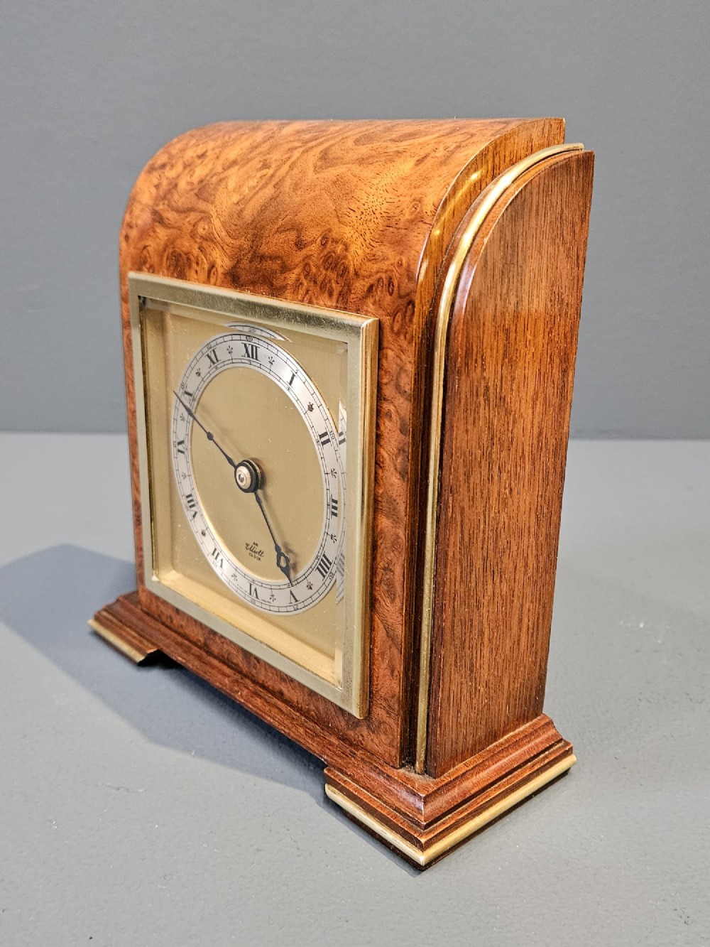 Art Deco Burr Walnut Mantel Clock By Elliott View IV