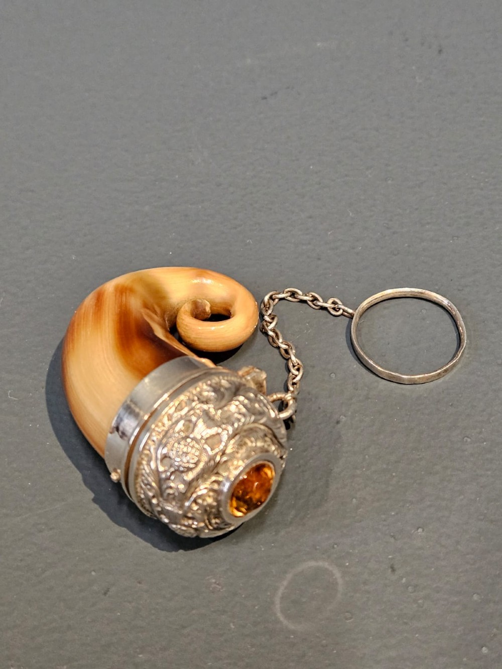 Superb Victorian Silver and Horn Vinaigrette Inset with Topaz