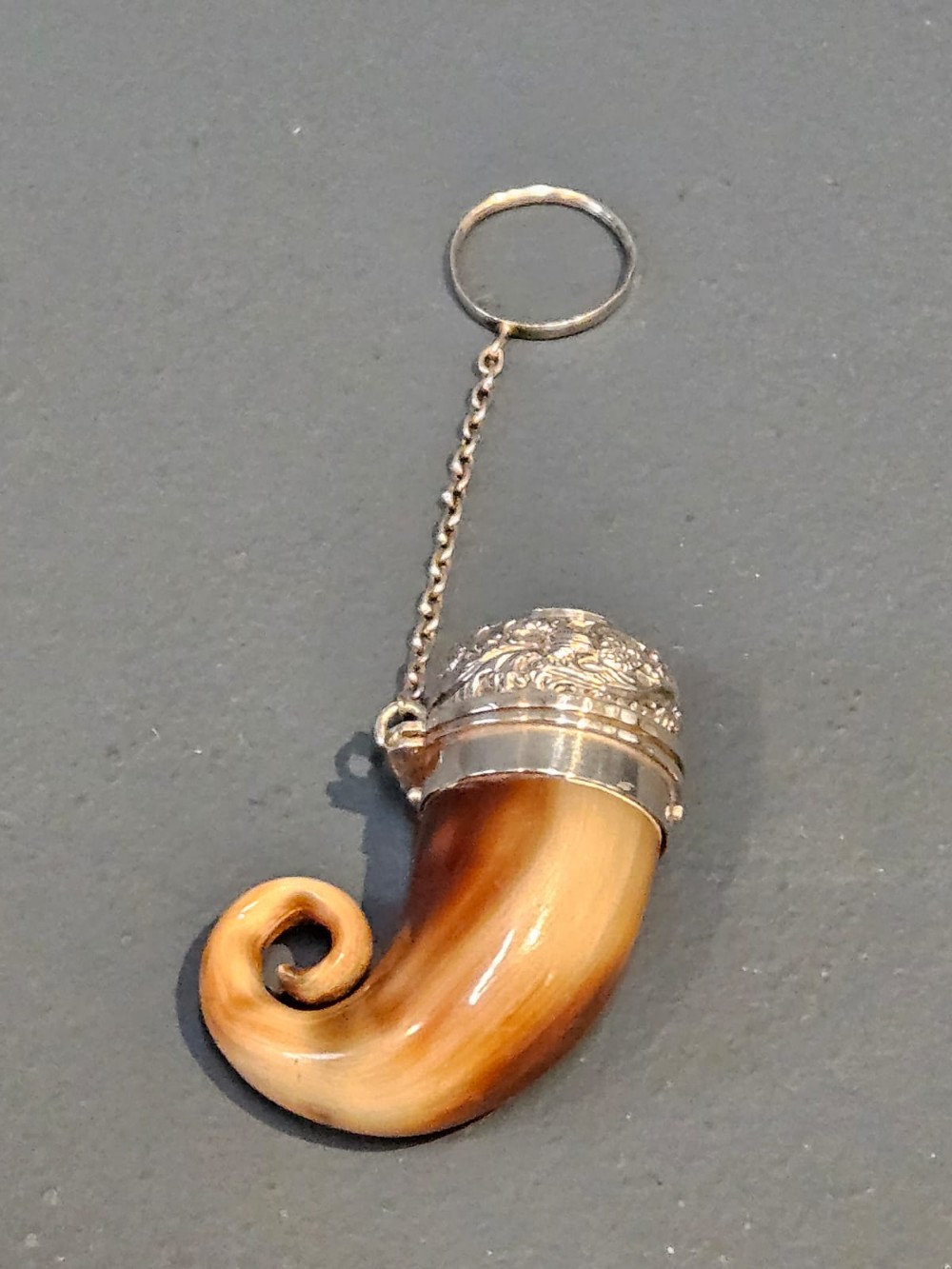 Superb Victorian Silver and Horn Vinaigrette Inset with Topaz View II
