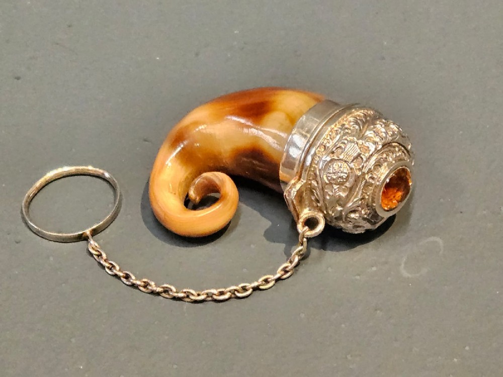 Superb Victorian Silver and Horn Vinaigrette Inset with Topaz View IV