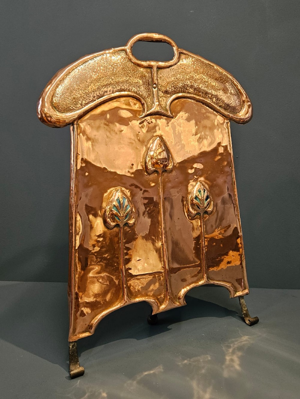 Outstanding Glasgow School Art Nouveau Fire Screen with Inset Cabochons