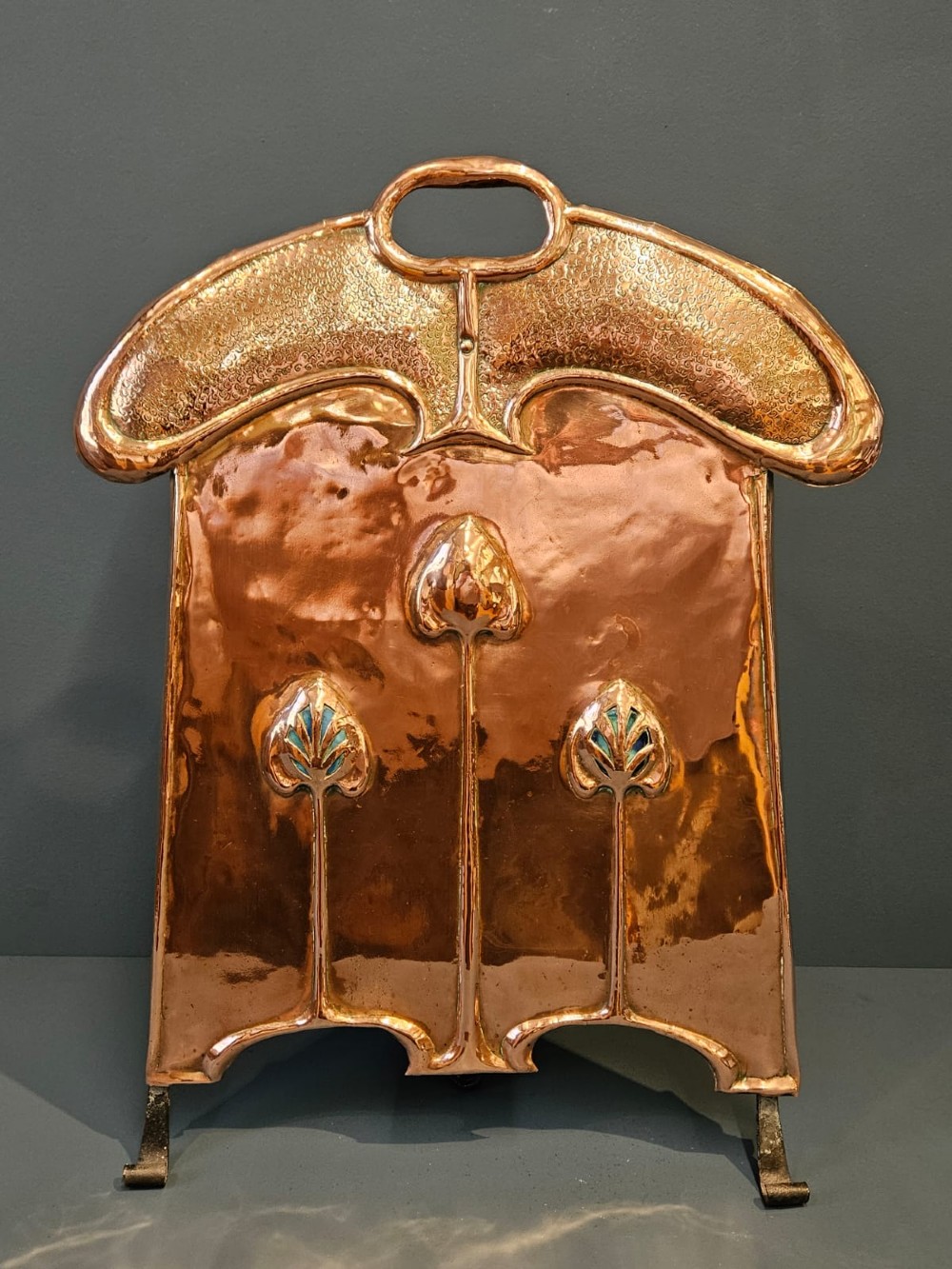 Outstanding Glasgow School Art Nouveau Fire Screen with Inset Cabochons View II