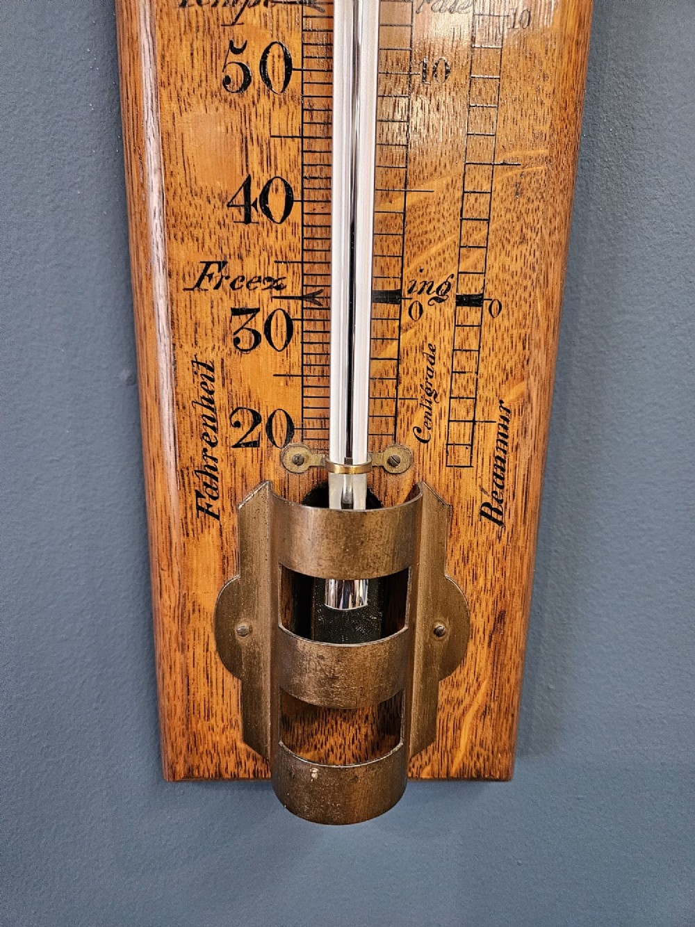 Extra Large Victorian Oak Thermometer View V