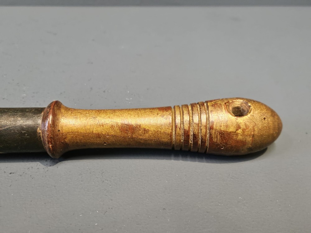 A turned dark hardwood police truncheon with hand-painted WR IV royal insignia, a crown, parish lettering reading CLEAVER A5, and a ribbed handle with a wrist strap hole. View II