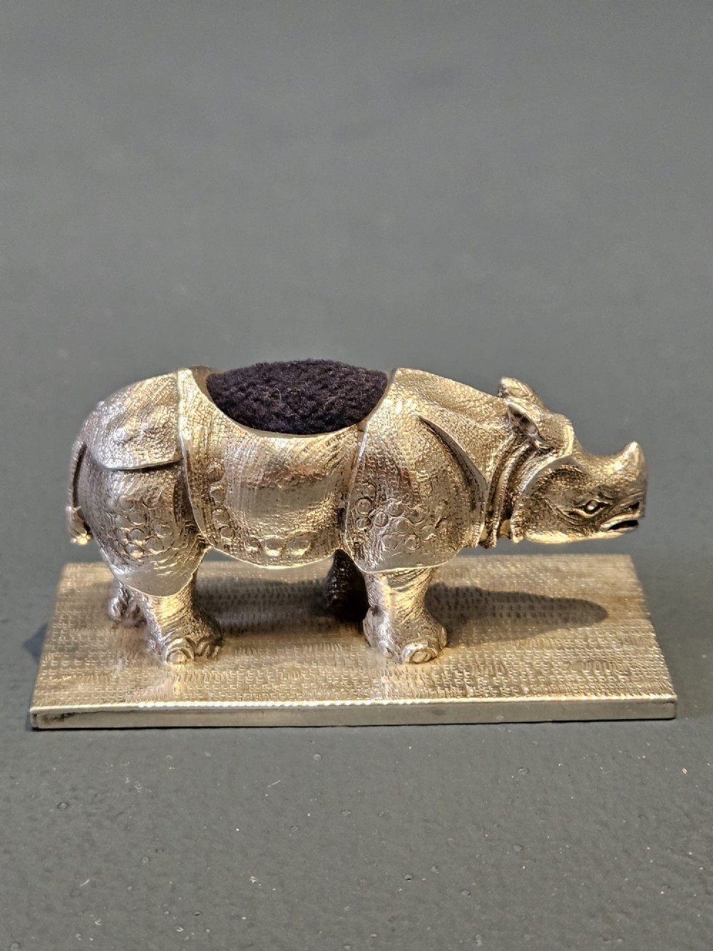 Rare Early Victorian Cast Silver Rhino Pin Cushion