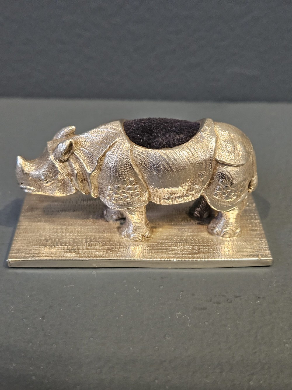 Rare Early Victorian Cast Silver Rhino Pin Cushion View II