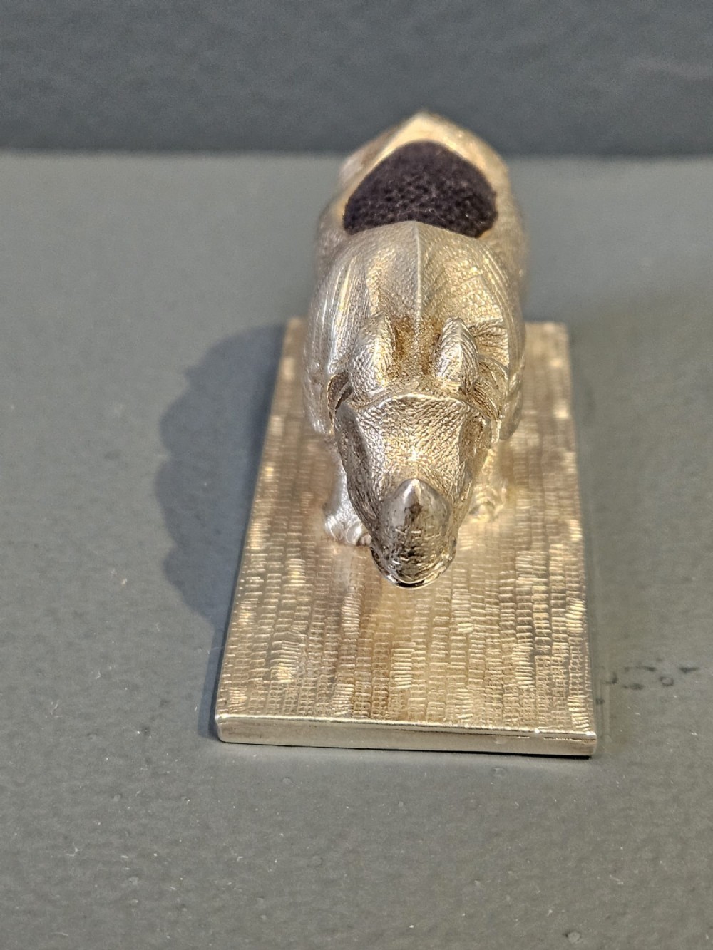 Rare Early Victorian Cast Silver Rhino Pin Cushion View III