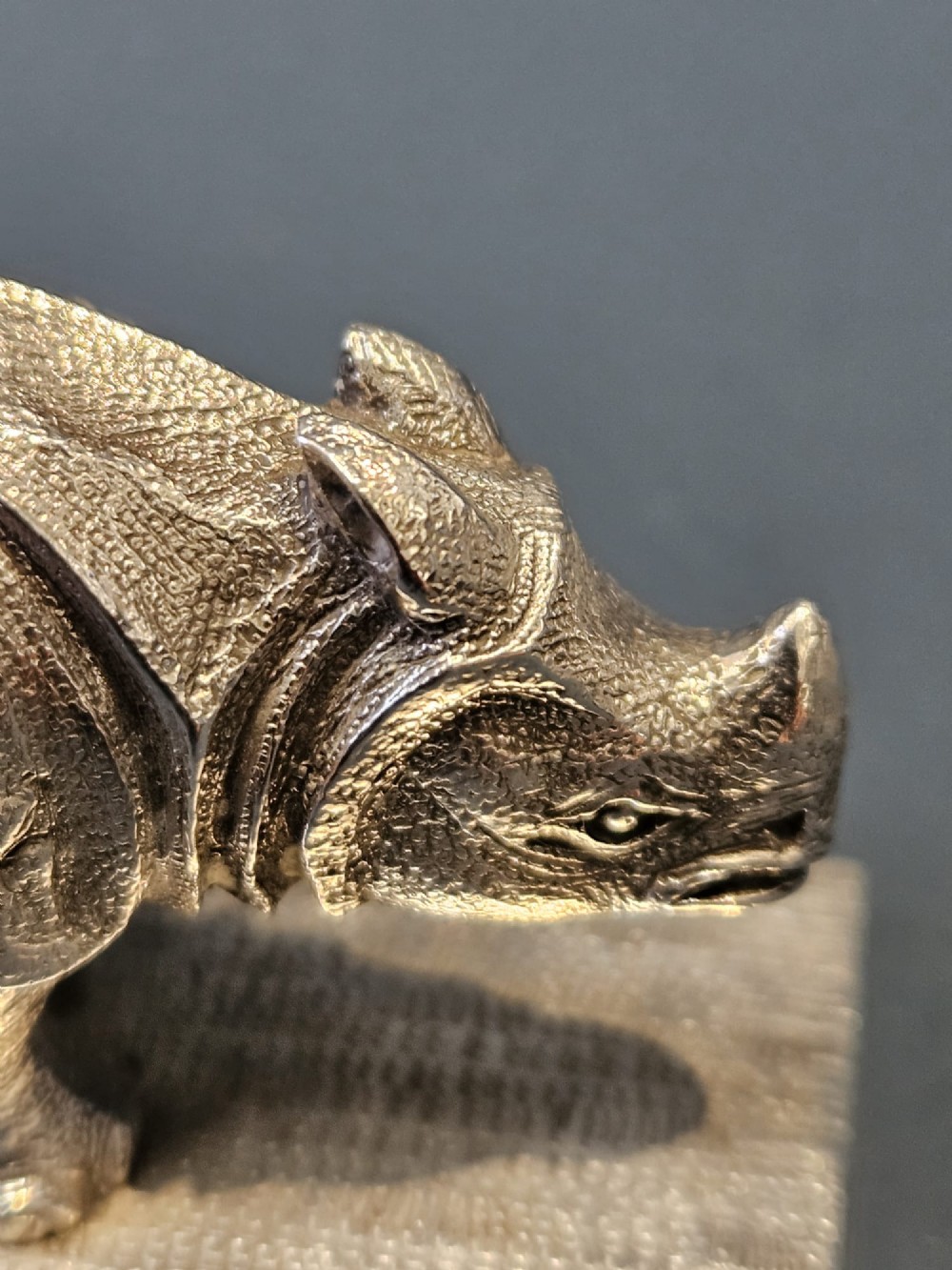 Rare Early Victorian Cast Silver Rhino Pin Cushion View V