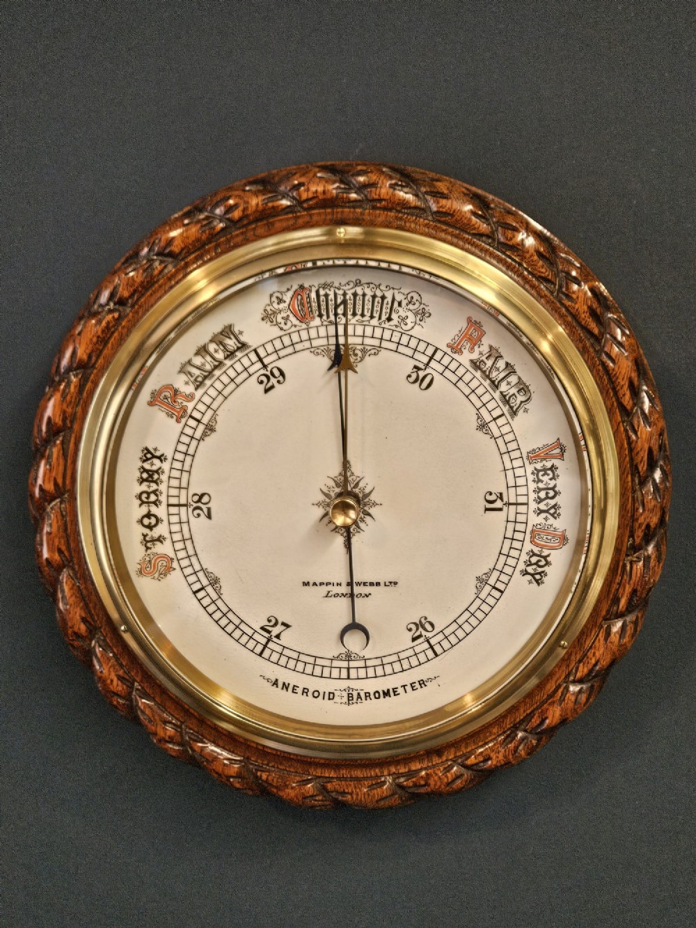 Superb Mappin & Webb Oak Cased Barometer