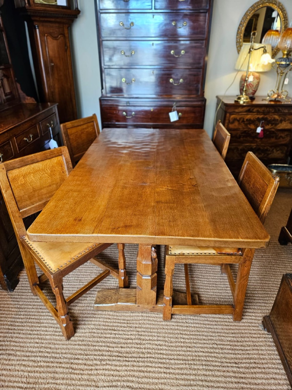 Superb 1940's Thompson of Kilburn Mouseman Dining Table and Chairs View III