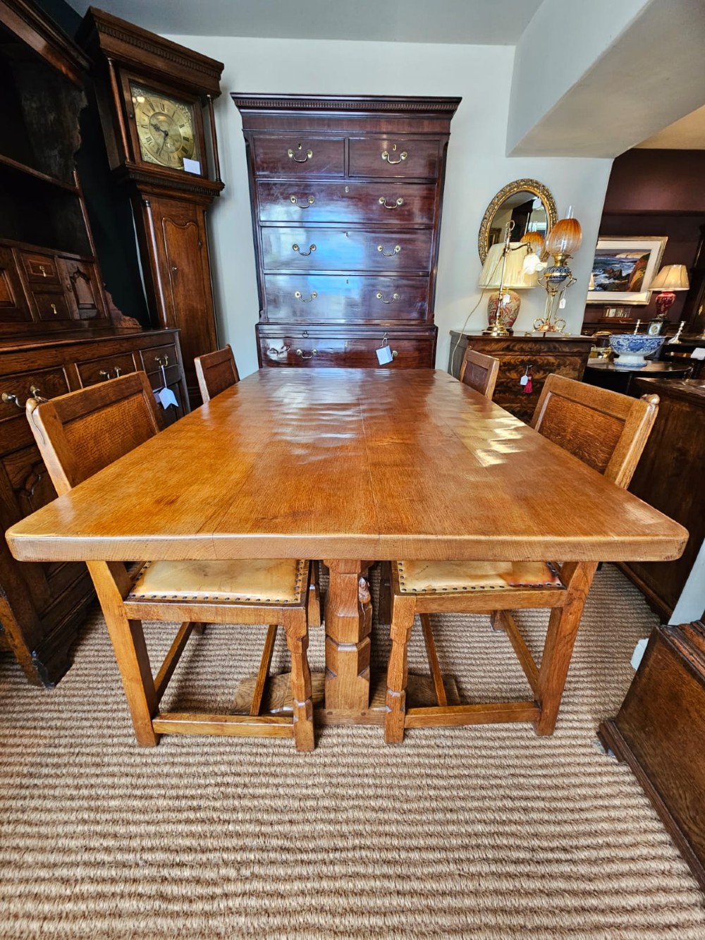 Superb 1940's Thompson of Kilburn Mouseman Dining Table and Chairs View V