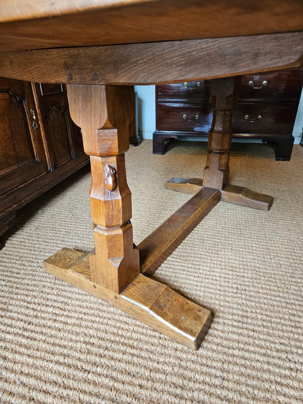 Superb 1940's Thompson of Kilburn Mouseman Dining Table and Chairs View X