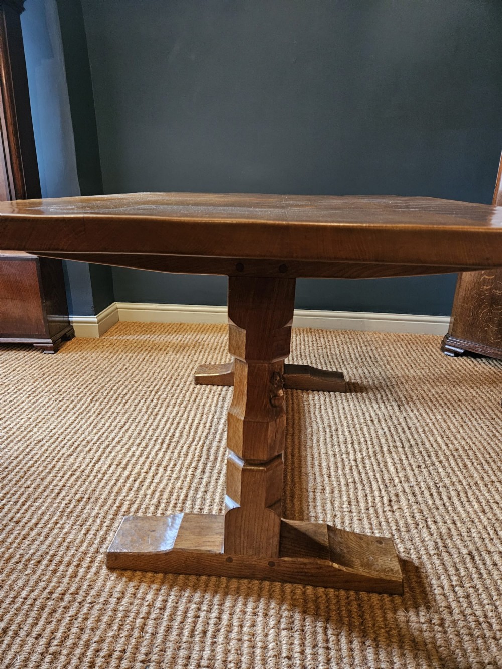 Superb 1940's Thompson of Kilburn Mouseman Dining Table and Chairs View XIV