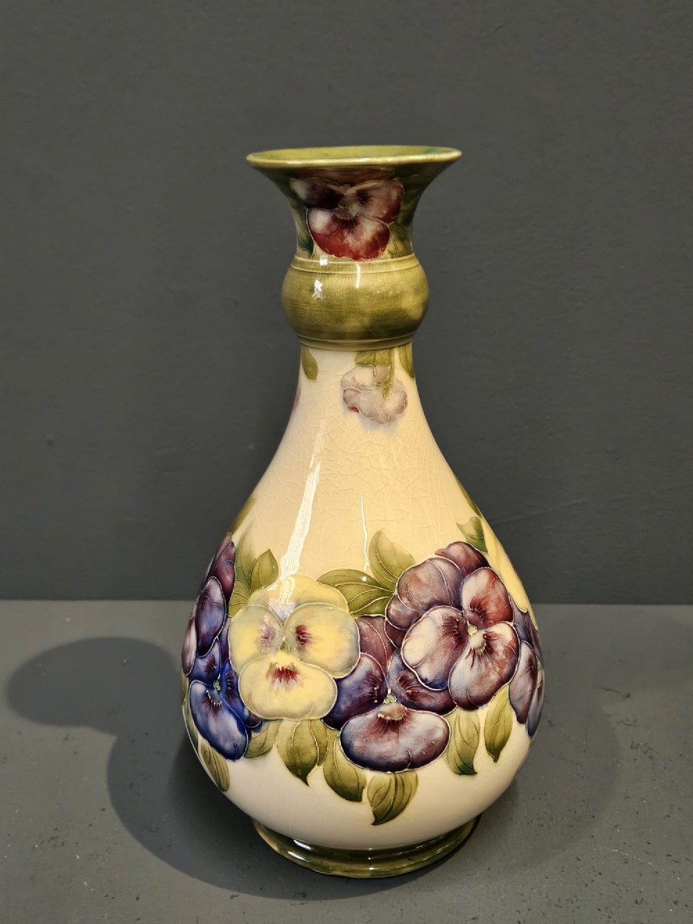 Large Early Moorcroft McIntyre Pansy on White Vase