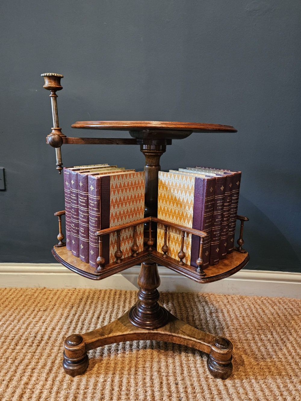 Mid Victorian Walnut Revolving Book Table View V