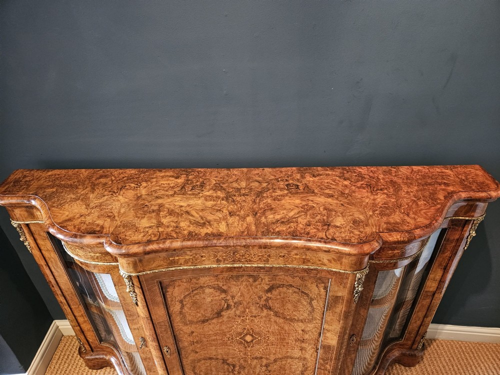 Outstanding Quality Mid Victorian Inlaid Burr Walnut Serpentine Fronted Credenza View X