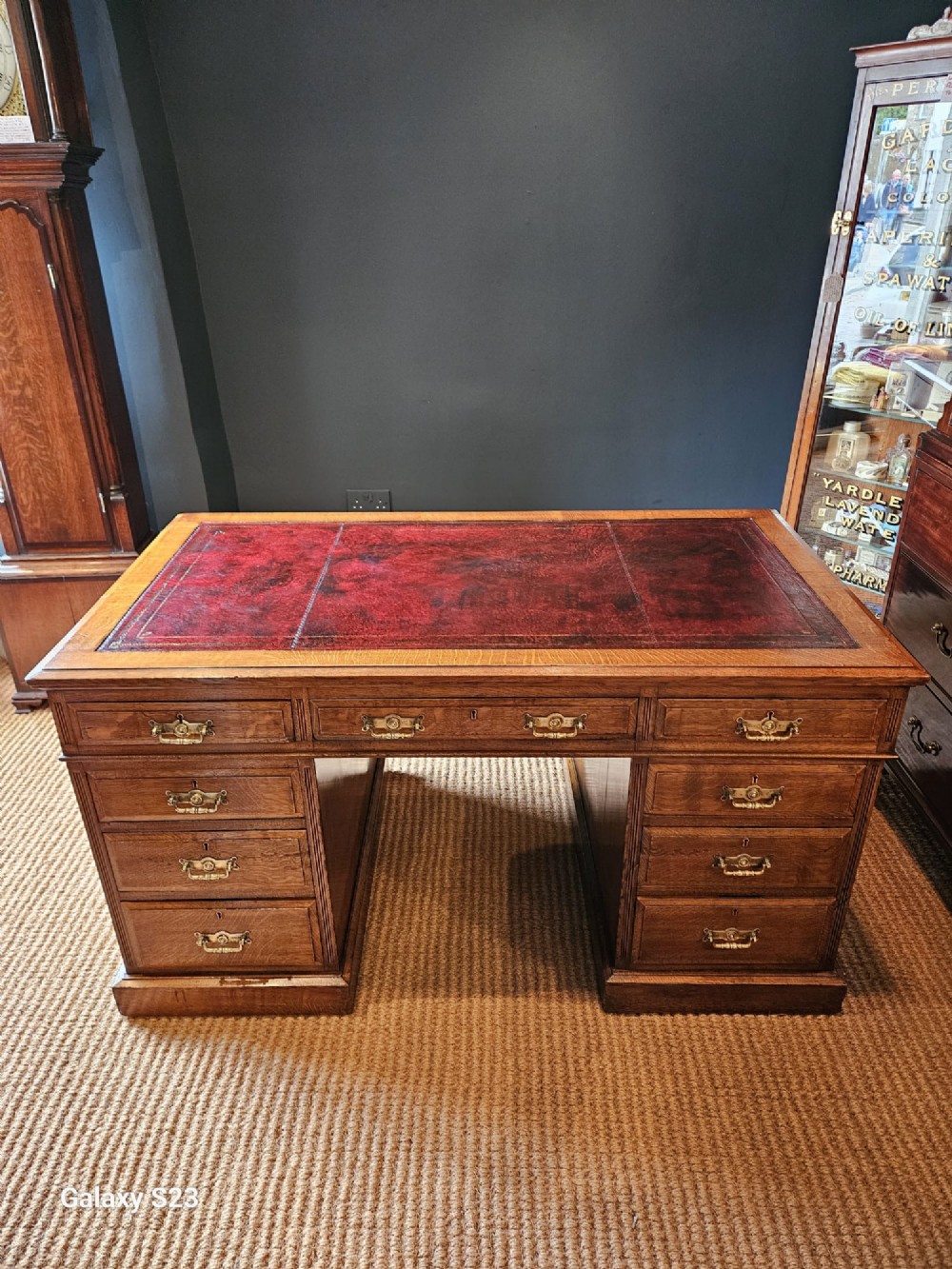 Quality Victorian Solid Oak Pedestal Desk by Maples London