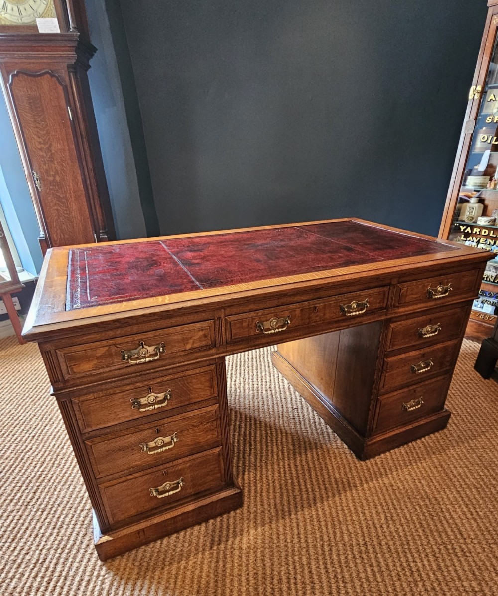 Quality Victorian Solid Oak Pedestal Desk by Maples London
