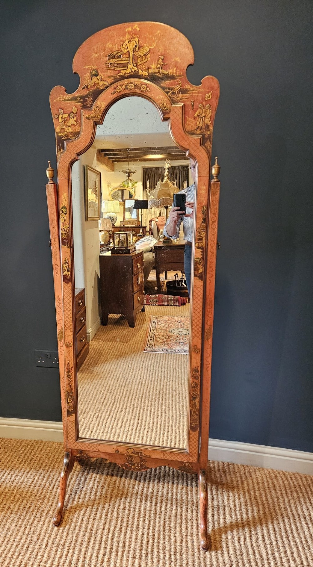 Superb Large 1920's Chinoiserie Cheval Mirror
