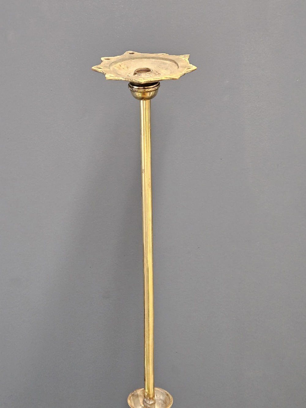 A Victorian brass hanging lantern featuring leaded stained-glass panels with starburst detailing and an ornate floral rim. View III