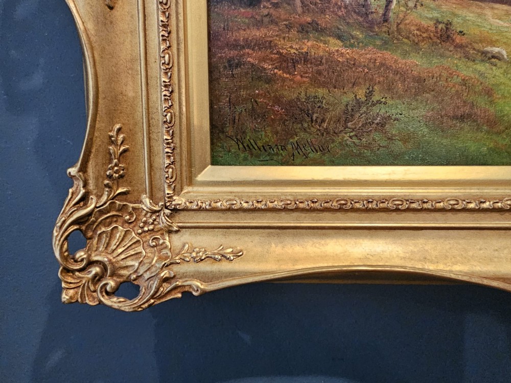 A Victorian landscape oil painting depicting a Lake District scene with hills and trees, enclosed in an ornate gold gilt frame. View IV