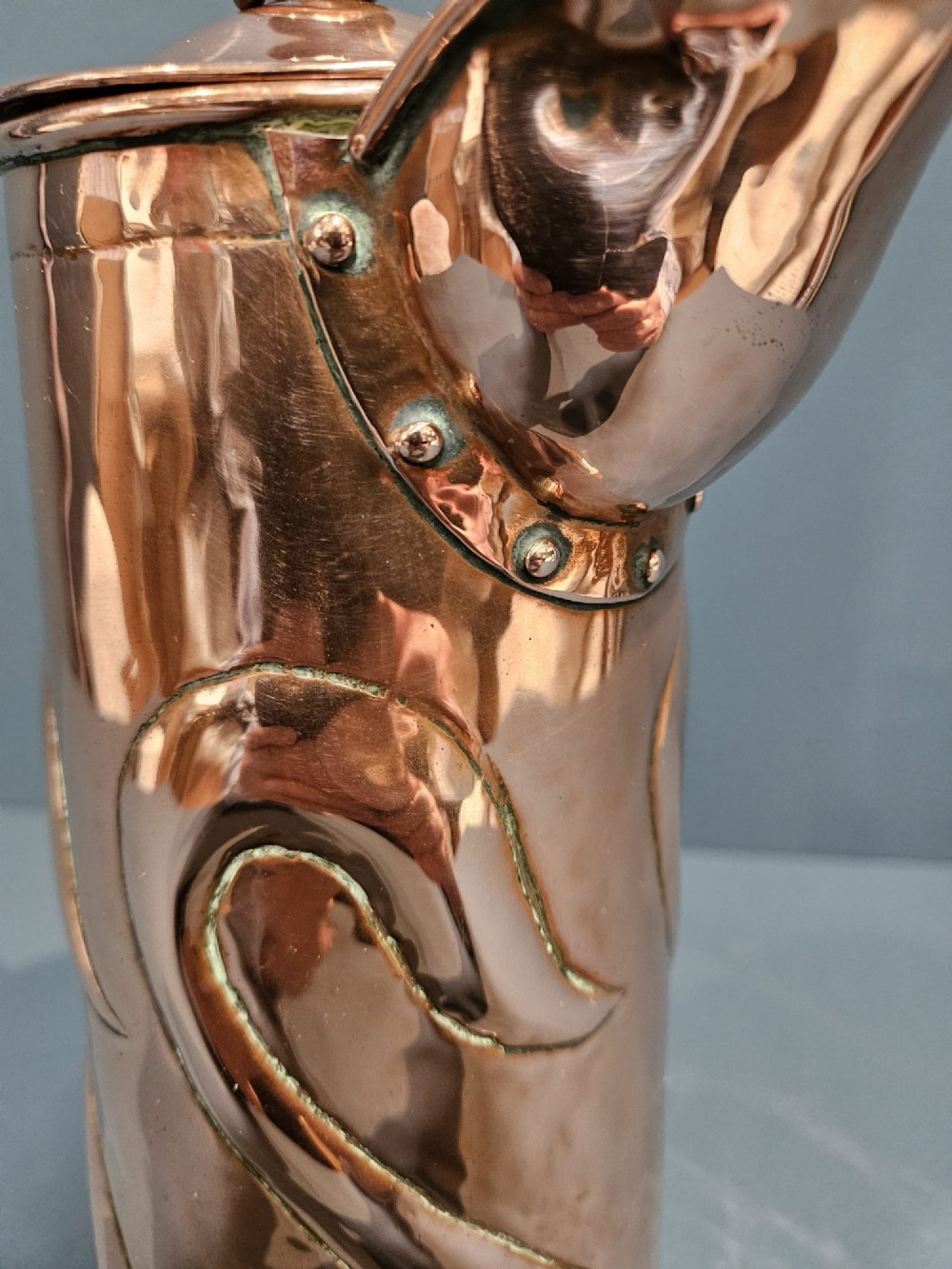 Art Nouveau Copper Coffee Pot View IX