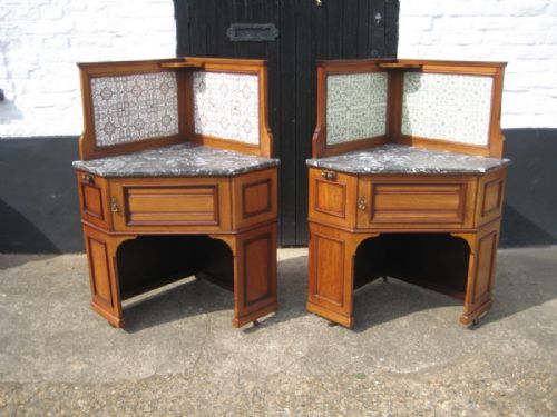 pair of victorian corner washstands by maple co circa 1885 - CATEGORY: ANTIQUE FURNITURE - DATED VICTORIAN