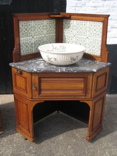 PAIR OF VICTORIAN CORNER WASHSTANDS BY MAPLE CO CIRCA 1885 - ADDITIONAL PHOTO 1