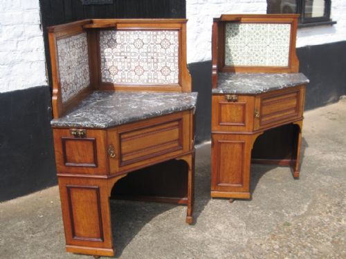 PAIR OF VICTORIAN CORNER WASHSTANDS BY MAPLE CO CIRCA 1885 - ADDITIONAL PHOTO 2