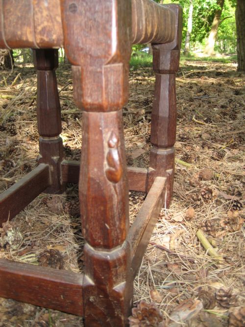 VERY EARLY MOUSEMAN STOOL WITH ORIGINAL LATTICE SEAT CIRCA 1930 - ADDITIONAL PHOTO 1