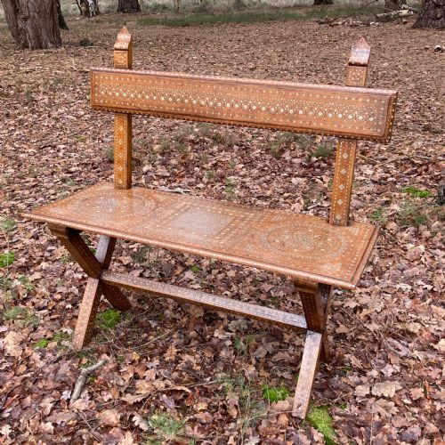 beautiful syrian moorish bone inlaid bench circa 1880 - CATEGORY: ANTIQUE FURNITURE - DATED 19TH CENTURY