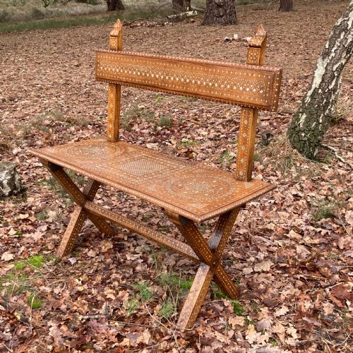 BEAUTIFUL SYRIAN MOORISH BONE INLAID BENCH CIRCA 1880 - ADDITIONAL PHOTO 7