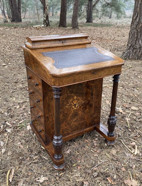 victorian burr walnut marquetry inlaid davenport circa 1870 - CATEGORY: ANTIQUE DESKS - DATED VICTORIAN