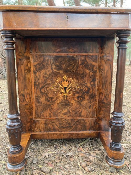 VICTORIAN BURR WALNUT MARQUETRY INLAID DAVENPORT CIRCA 1870 - ADDITIONAL PHOTO 6