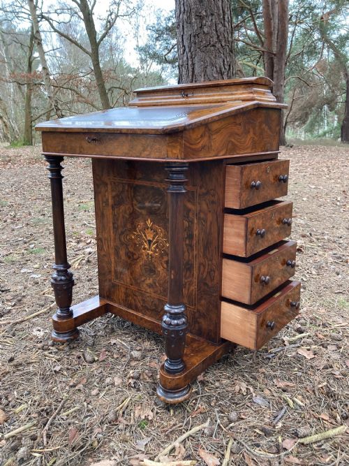 VICTORIAN BURR WALNUT MARQUETRY INLAID DAVENPORT CIRCA 1870 - ADDITIONAL PHOTO 9
